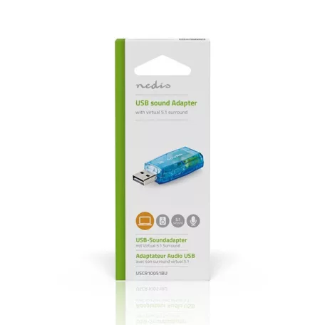 Nedis USCR10051BU USB hangkártya, 3,5mm mikrofon és fejhallgató csatlakozás, virtuális 5.1 3D hangadapter
