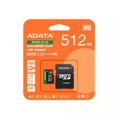   ADATA Memóriakártya MicroSDXC 512GB + Adapter SPEED PLUS UHS-I U3 (180/160)