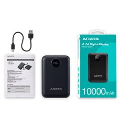 ADATA Power Bank 10000mAh C100 Fekete, Digitális kijelző