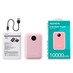   ADATA Power Bank 10000mAh C100 Rózsaszín, Digitális kijelző