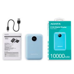 ADATA Power Bank 10000mAh C100 Kék, Digitális kijelző