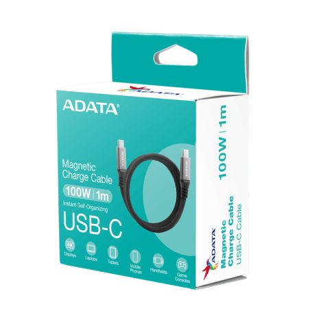 ADATA kábel USB 3.2 - USB TypeC - TypeC 1m műanyag fekete, mágneses