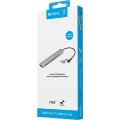   SANDBERG USB-C/A to 7 x USB 3.0 HUB, akár 7 USB-A satlakozási lehetőség, USB 3.0 SuperSpeed 5 Gbit/sec, 5 év garancia