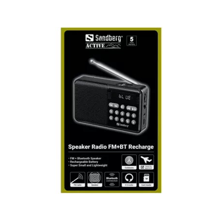 SANDBERG Speaker Radio FM + BT recharge, MP3 playable from USB or TF-Card, Super Small, 5 év garancia
