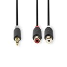 Nedis CABW22250AT02 sztereo audió kábel 3,5mm sztereo jack - 2x RCA aljzat,  Aranyozott,  0,20m