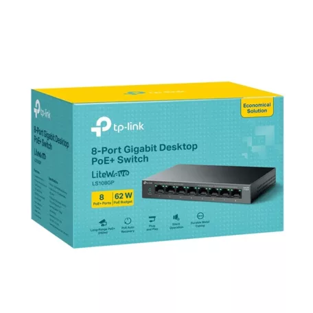 TP-LINK Switch 8x1000Mbps(8xPOE) Fémházas, LS108GP