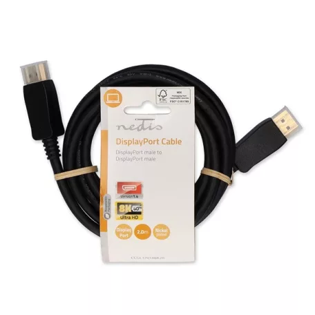 Nedis CCGL37014BK20 Displayport 1.4 kábel, 8K@60Hz, aranyozott csatlakozók, 2m