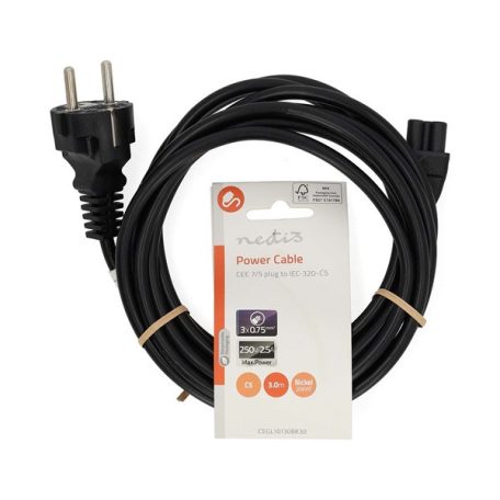 Nedis CEGL10130BK30 notebook / laptop tápkábel IEC-320-C5, 3 x 0.75 mm, hossz 3m