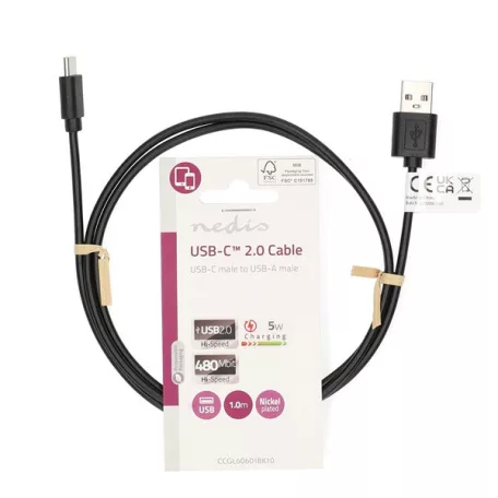 Nedis CCGL60601BK10 USB A - USB C (USB-C) kábel, 5W, hossz 1m