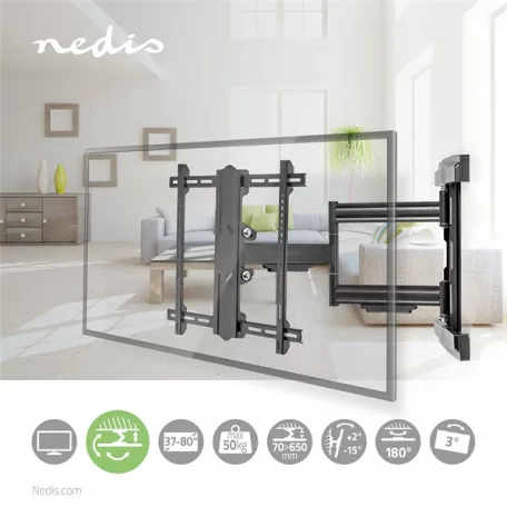 Nedis TVWM6550BK 37"- 80" LCD TV / monitor fali tartókonzol, maximum 50 kg, forgatható / dönthető, 3 forgáspont