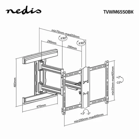 Nedis TVWM6550BK 37"- 80" LCD TV / monitor fali tartókonzol, maximum 50 kg, forgatható / dönthető, 3 forgáspont