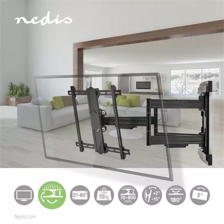 Nedis TVWM6551BK 37"- 80" LCD TV / monitor fali tartókonzol, maximum 70 kg, forgatható / dönthető, 6 forgáspont
