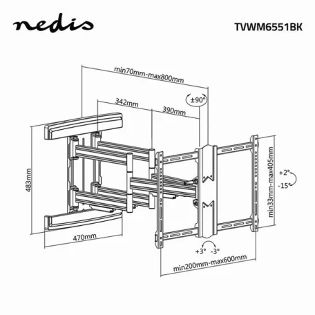 Nedis TVWM6551BK 37"- 80" LCD TV / monitor fali tartókonzol, maximum 70 kg, forgatható / dönthető, 6 forgáspont