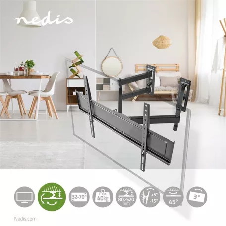Nedis TVWM5350BK 32"- 70" LCD TV / monitor fali tartókonzol, maximum 40 kg, forgatható / dönthető, 6 forgáspont