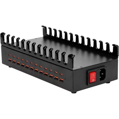 BLACKBIRD Hálózati Töltő 12xUSB-C + 12xUSB 300W eszköztartóval, Fekete