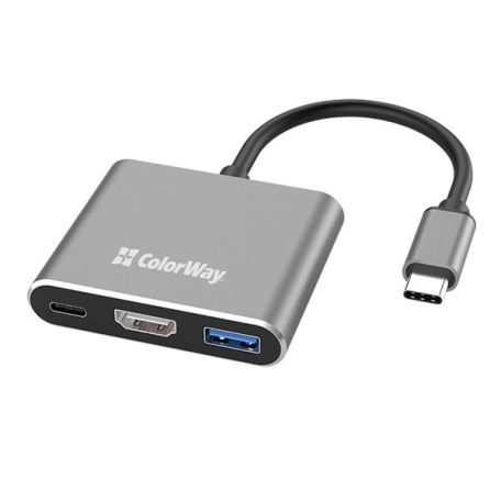 COLORWAY USB hub (dokkolóállomás) ColorWay USB-C 3 az 1-ben Type C PD 100W/USB3.0/HDMI 4K (CW-HUB08)