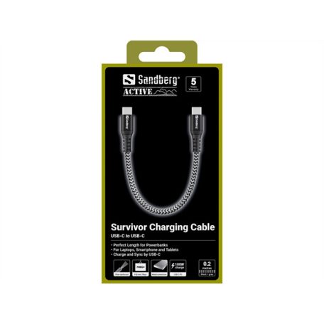 Sandberg Survivor Cable 0.2m egy ultra-rövid töltőkábel, 100W,