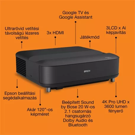 EPSON Projektor - Lifestudio Grand – EH-LS670B Metálfekete (3LCD, 4K Pro, 16:9, 3600 AL, 5 000 000:1, HDMI/USB/WiFi)