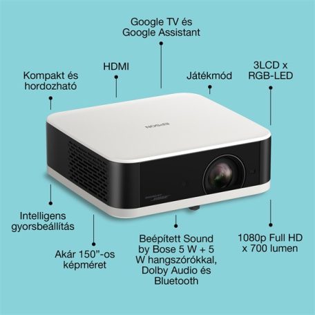 EPSON Projektor - Lifestudio Pop – EF-61W Gyémántfehér (3LCD, 1920x1080, 16:9, 700 AL, 5 000 000:1, HDMI/USB/WiFi)