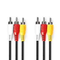   Nedis CVGP24300BK50 kompozit video kábel 3x RCA dugó - 3 RCA dugó, 5m