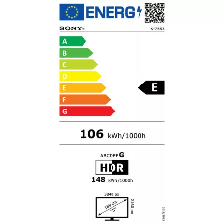 SONY Bravia 3 K75S35B.CEI 75"/189cm Direct LED 4K, Ultra HD, Google TV, Smart televízió, 3840×2160, 4xHDMI/2xUSB/WIFI