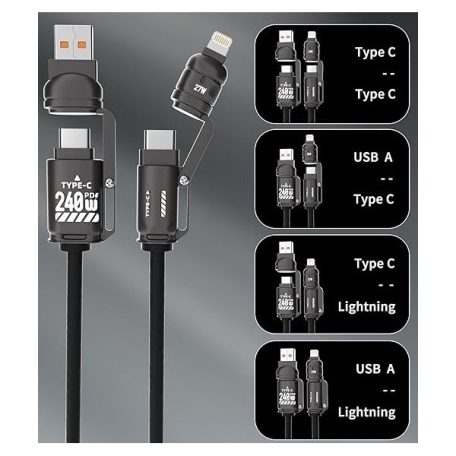 BLACKBIRD Adatkábel Extreme 4in1 USB-A/USB-C/Lightning 50-200cm, fekete