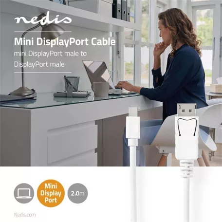 Nedis CCGB37404WT20 DisplayPort 1.4 kábel, displayport dugó - mini display port dugó, 8K@60Hz, 2m