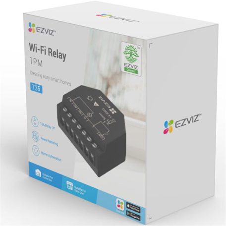 EZVIZ T35 Wi-Fi relé, 1 csatornás, fekete, távoli vezérlés, energiafogyasztás figyelés funkció