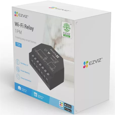 EZVIZ T35 Wi-Fi relé, 1 csatornás, fekete, távoli vezérlés, energiafogyasztás figyelés funkció