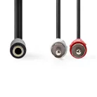 Nedis CAGB22255BK02 sztereo audio kábel, 2x RCA dugó - 3,5 mm jack aljzat,  0,20m
