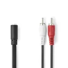 Nedis CAGB22255BK02 sztereo audio kábel, 2x RCA dugó - 3,5 mm jack aljzat,  0,20m
