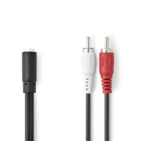 Nedis CAGB22255BK02 sztereo audio kábel, 2x RCA dugó - 3,5 mm jack aljzat,  0,20m