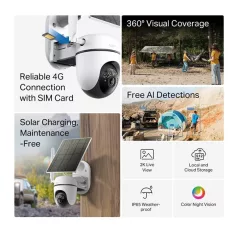   TP-LINK Wireless Kamera Cloud kültéri + Okos Solar Panel IP65 1xSIM foglalat, TAPO C615G KIT