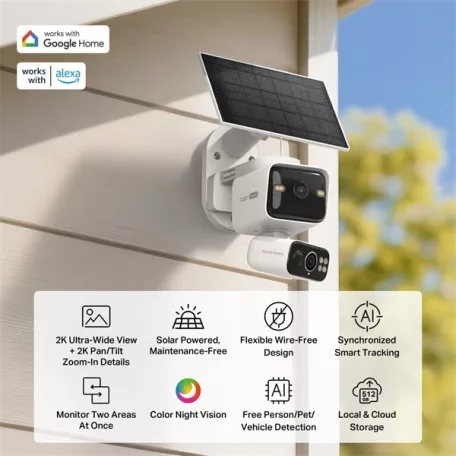 TP-LINK Wireless Kamera Cloud kültéri Dual + Okos Solar Panel IP65 1xSIM foglalat, TAPO C645D KIT