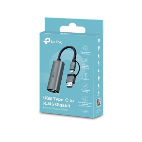 TP-LINK Átalakító USB Type-C + USB-A to Ethernet Adapter 1000Mbps, UE310C