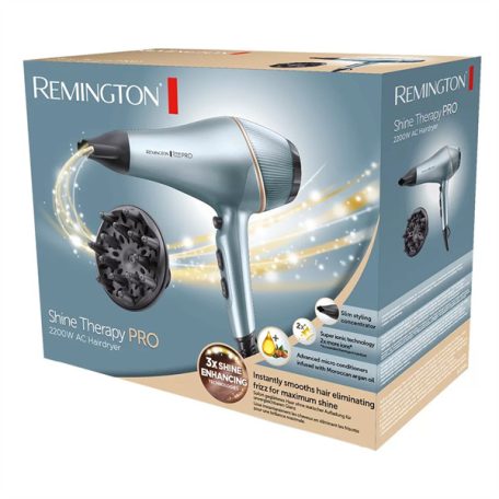 REMINGTON AC9300 Shine Therapy PRO hajszárító, 2200W AC motor, 3 hőfok/2 seb., 2× ion, argán mikrokondicionálók