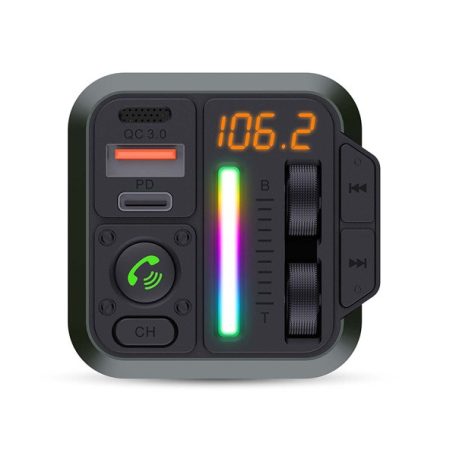 Nedis CATR2024BK FM transmitter, Bluetooth, PD 18 W / PD 20 W, Gyorstöltés, Basszuskiemelés, Google Asszisztens / Siri
