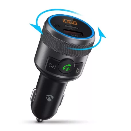 Nedis CATR3024BK FM transmitter, Bluetooth, PD 18 W / PD 24 W, Gyorstöltés, Basszuskiemelés, Google Asszisztens / Siri