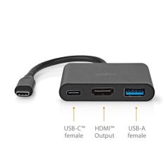   Nedis CCGB64770BK01 USB-C multiport adapter, USB C dugó - HDMI/ USB-A / USB-C aljzat, 5 Gbps