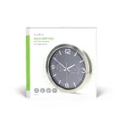 Nedis CLWA5226SS falióra, 30 cm átmérő,  rozsdamentes acél, csendes szerkezet: óra, hőmérő, páratartamom mérő