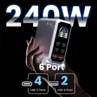 BLACKBIRD Töltőállomás GAN 240W 4xUSB-C + 2xUSB, Fekete