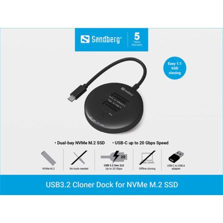 SANDBERG USB3.2 Cloner Dock for NVMe M.2 SSD