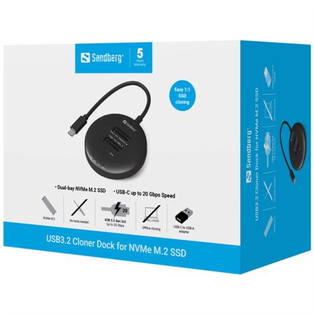 SANDBERG USB3.2 Cloner Dock for NVMe M.2 SSD