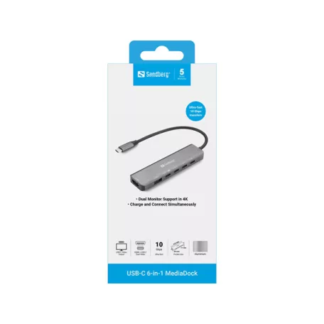 SANDBERG USB-C 6-in-1 MediaDock, 6xUSB/1xHDMI