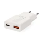 Nedis WCHA30WT gyorstöltő USB-A / USB-C töltő, GaN, PD3.0, QC, Gyorstöltési funkció 1,5 / 2,0 / 2,5 / 3,0 A, 30W, fehér