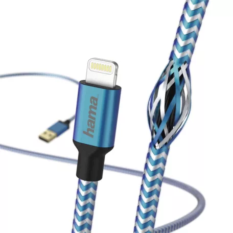 HAMA 201553, FIC E3 ADATKÁBEL LIGHTNING "REFLECTIVE" 1,5M, KÉK