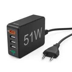   HAMA 201630, FIC E3 HÁLÓZATI TÖLTŐ 51W 5 PORT (1XQC3.0, 3XUSB-A, 1XUSB-C PD)