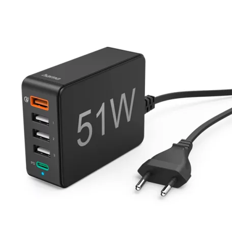 HAMA 201630, FIC E3 HÁLÓZATI TÖLTŐ 51W 5 PORT (1XQC3.0, 3XUSB-A, 1XUSB-C PD)