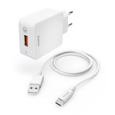   HAMA 201626, FIC E3 HÁLÓZATI TÖLTŐ SZETT "QC 3.0" USB -TYPE-C KÁBELLEL (19,5W), FEHÉR