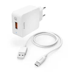   HAMA 201626, FIC E3 HÁLÓZATI TÖLTŐ SZETT "QC 3.0" USB -TYPE-C KÁBELLEL (19,5W), FEHÉR